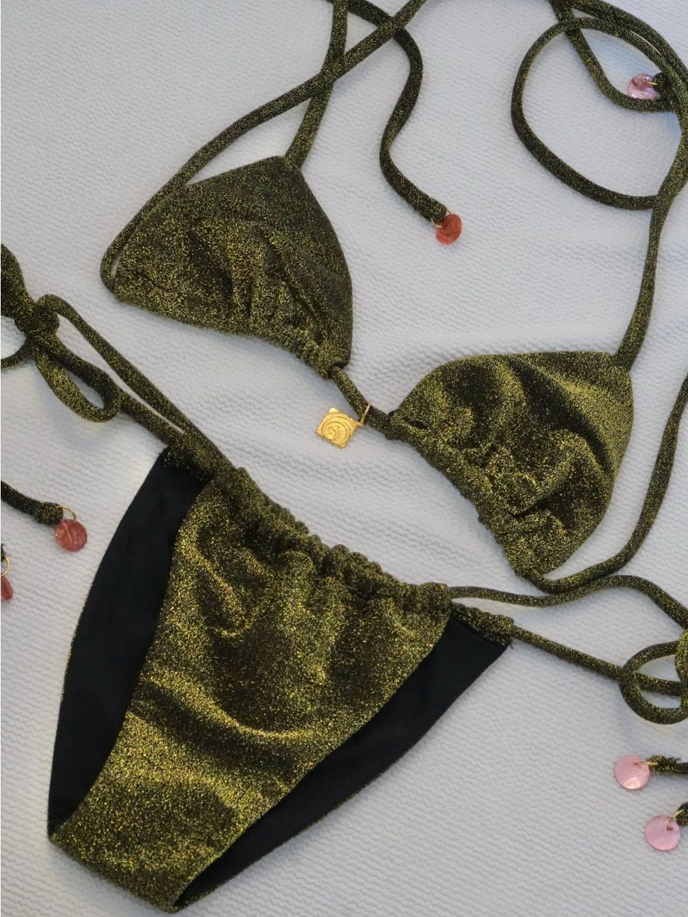 Handmade by me - Sparkle Olive Green Tie-Back Bikini Top. Brand new.
